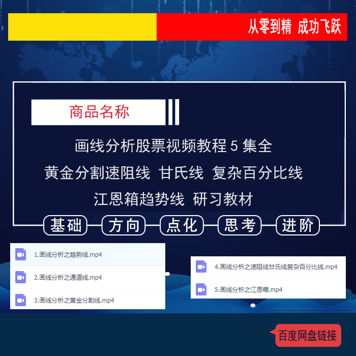 680.百度网盘提取 画线分析股票视频教程5集全 黄金分割速阻线甘氏线复杂百分比线江恩箱趋势线研习教材